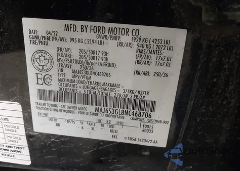 2022 Ford Ecosport Se из США, поврежденный, VIN MAJ6S3GL8NC468706